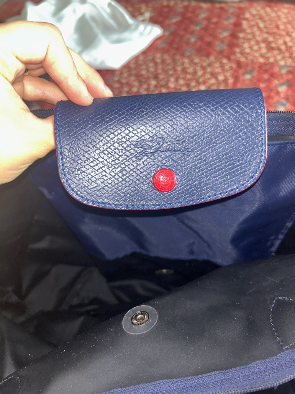 Longchamp Navy Tote with Red Trim and Logo - Picture 4 of 5